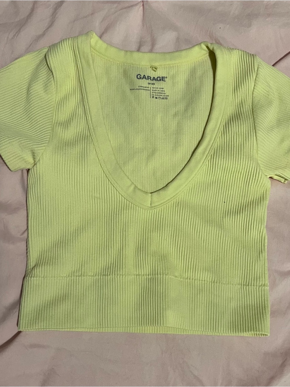 Garage Neon Yellow Ribbed V-Neck Crop Top